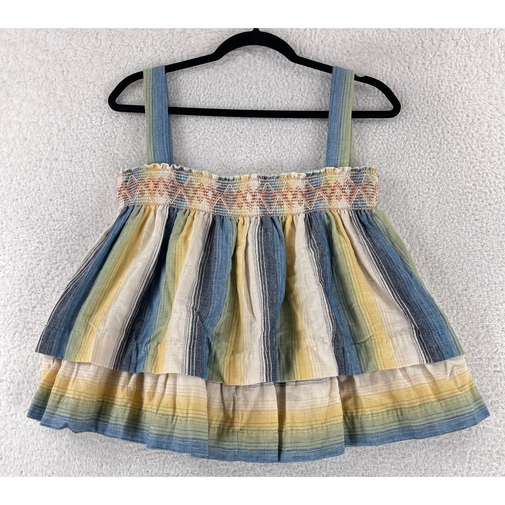 Warm Tank Top Womens Size 0 Blue Sleeveless Tiered Embroidered Casual Summer New